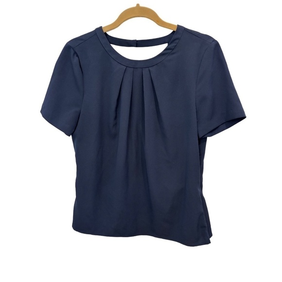 anana Republic Navy Blue Pleated Neckline Open Back Lightweight Top Size Small - Picture 1 of 4